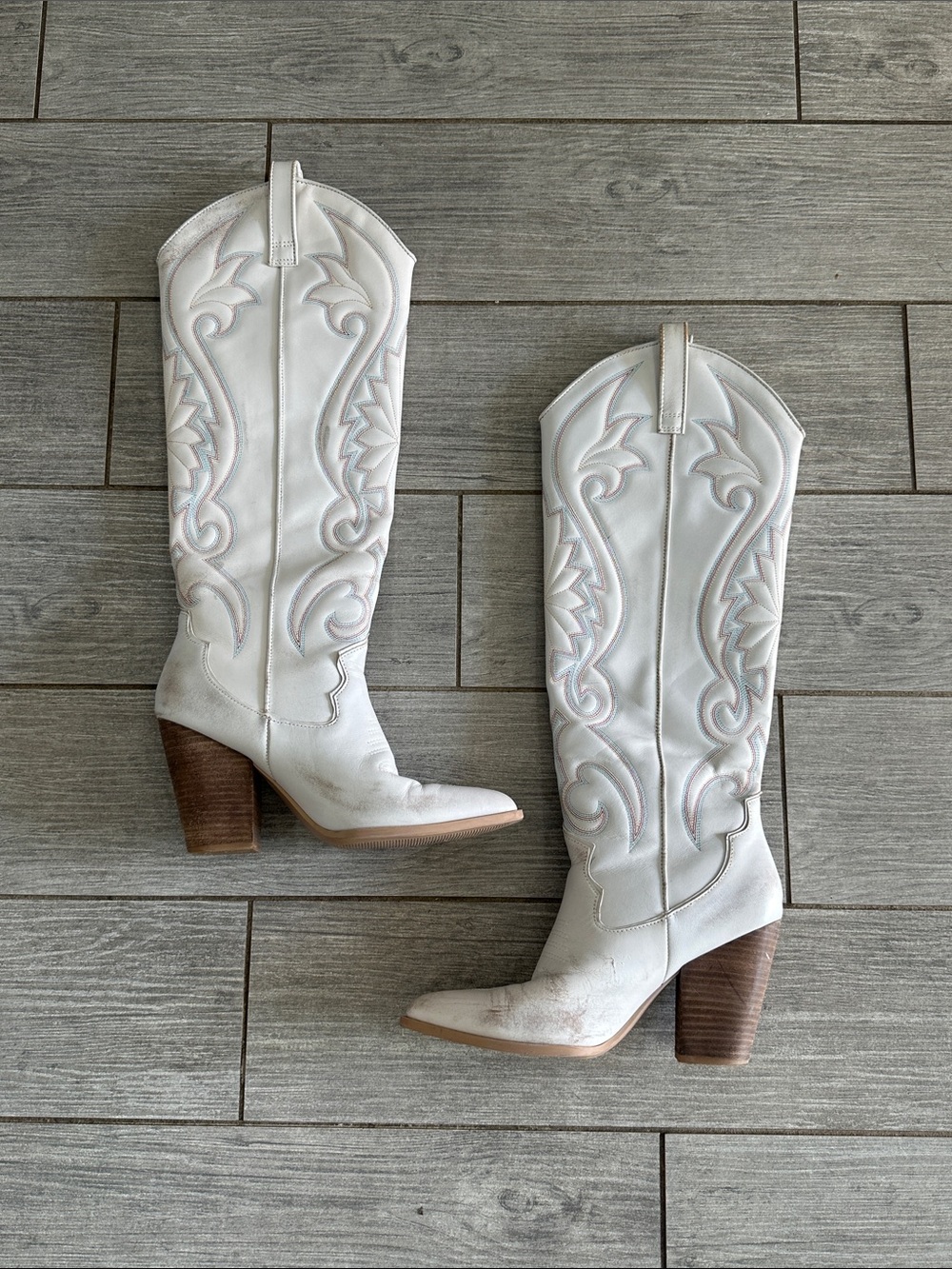 Steve Madden Women's Leather Lashes Western Boots Distressed White Size 8.5M - Picture 12 of 14